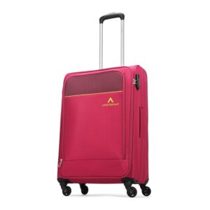 Aristocrat Medium Oasis Plus Size Soft Check in Luggage (69 Cm) | Spacious Polyester Trolley with 4 Spinner Wheels and Combination Lock | Dazzling Red | Unisex| 3 Years Warranty